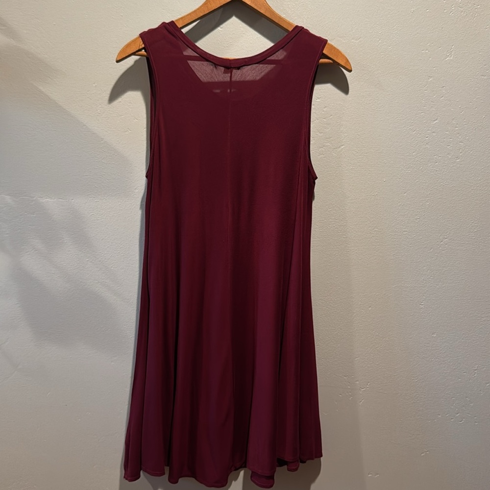 Silence + Noise Swingy Tank Dress Deep Red Burgundy Semi Sheer Flowy Mini Dress - Picture 8 of 15